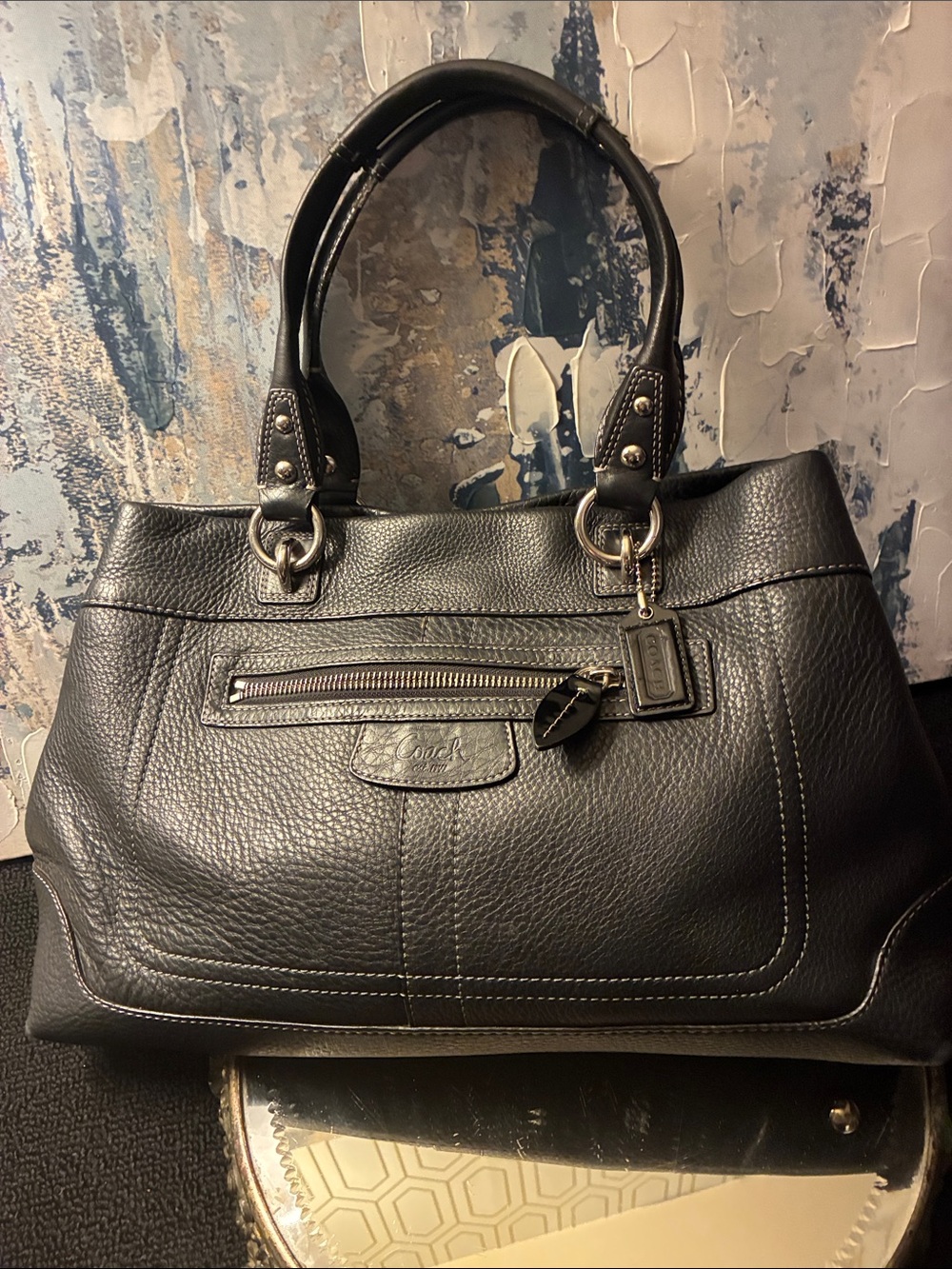 Genuine  Coach Black Penelope Pebbled Leather Satchel with Silver Hardware